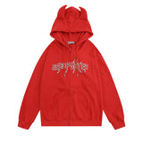Men Hoodie Devil Horn Hoodie Coat Skeleton Printed Hood Coat Autumn and Winter