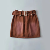 Women Skirt Short Belt Denim Skirt