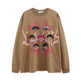 Men Long Sleeve Shirt Cartoon Long Sleeve Bottoming T-shirt Men and Women Vibe Idle Style Loose