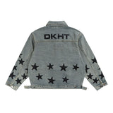 Men Denim Jacket XINGX Embroidered Stitching Denim Clothes Jacket Men's Autumn and Winter Washed and Worn Coat