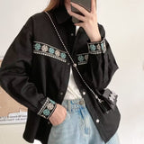 Women's T-Shirt Spring and Autumn Embroidered Denim Coat Women's Loose