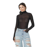 Women Jumpsuit Turtleneck Long Sleeve Mesh Slim Fit Jumpsuit