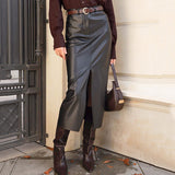 Women Skirt Spring/Summer Split Leather Skirt Straight Skirt