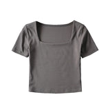 Women T-Shirt Slim-Fit Short-Sleeved T-shirt Summer High Waist Crop Top