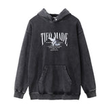 Men Hoodie Peace Dove Rose Hooded Sweater Men's Washed and Worn Hoodie