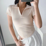 Women T-Shirt Summer Polo Lapel Short Sleeve T-shirt