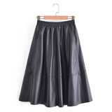 Women Skirt PU Leather Umbrella Skirt Women's Mid-Length Autumn