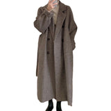 Plaid Trench Coat Autumn Loose Long Houndstooth Woolen Coat for Women