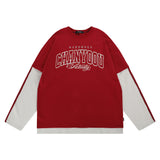 Men Hoodie Embroidered Crew Neck Sweater Loose Cotton Autumn Street Long-Sleeve Stickers Color Matching Top