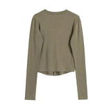 Women T-Shirt V-neck Solid Color Bottoming Shirt Women's Autumn Winter Coat