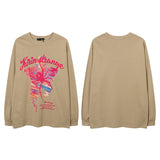 Men Long Sleeve Shirt Foam Printed Distressed Long Sleeve T-shirt Men and Women Hip Hop Loose