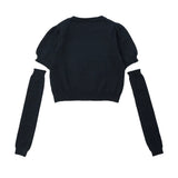 Women Sweater Puff Short Sleeve Knitwear Girls' round Neck Towel