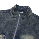 Men Denim Jacket Washed and Worn Zip Denim Jacket Men's Denim Jacket