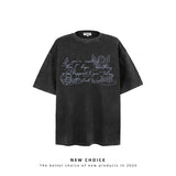American vintage street T-shirt vintage angel tears print men's summer loose half sleeve