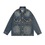 Men Denim Jacket Vintage Denim Clothing Men's Cat Washed Lapel Jacket