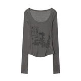 Women Long Sleeve T-Shirt Printed Long Sleeve T-shirt Top Casual Women's Short Top