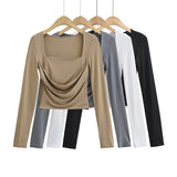 Women T-shirt Long Sleeve Square-Neck T-shirt Women's Tops Autumn Thin Bottoming Shirt