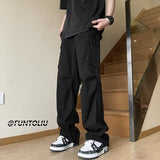 Men Sweatpants Overalls Men's Summer Wide Leg Straight Mop Pants Casual