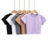 Women T-shirt Summer round Neck Short Sleeves Fitted Short T-shirt