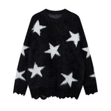 Men Long Sleeve Shirt Five-Pointed Star Contrast Color Jacquard Sweater for Men and Women Idle Style Couple Sweater