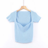 Women T-Shirt Summer Slim Fit Short Sleeve Knitted T-shirt