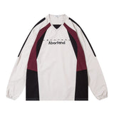 Men Hoodie Color Contrast Patchwork V-neck Pullover Sweater Racing Suit