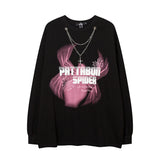 Men Long Sleeve Shirt Hiphop Spider Foam Print Couple Long Sleeve T-shirt Loose Men and Women