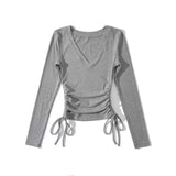 Women T-Shirt Design Tight Long-Sleeved Women's Fall V-neck Bottoming Top