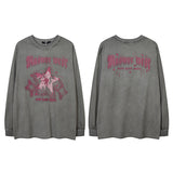 Men Long Sleeve Shirt Personality Vintage Print Distressed Long Sleeve T-shirt Men and Women Loose