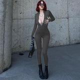 Women Jumpsuit Women's Clothing Spring Zipper Slim Fit Long Sleeve Jumpsuit Women