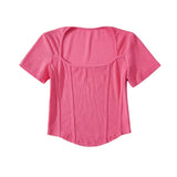 Women's T-Shirt V-neck Short-Sleeved T-shirt Women's Summer High Waist Top
