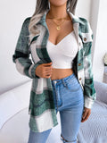 Plaid Trench Coat Casual Contrast Color Plaid Long-Sleeved Woolen Coat