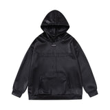 Men Hoodie PU Leather Hooded Sweater Men's Autumn and Winter Locomotive Style Loose Leather Coat Hooded Pullover Coat