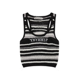 Women Vest Striped Color Matching Knitted Short Vest Summer Letter Vest