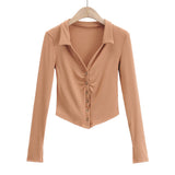Women T-Shirt Autumn Fashion Polo Collar Button T-shirt
