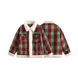 Unisex Jacket Winter American Plaid Fur Cotton-Padded Coat
