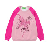 Men Hoodie Butterfly Print Sweater Boys Vintage Pullover Long Sleeve Loose Autumn