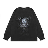 Men Long Sleeve Shirt Printed Washed Bottoming Long Sleeve T-shirt Men and Women Ins