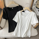 Women T-shirt Summer Simplicity Slim-Fit Figure Flattering Short Sleeve T-shirt Top Female