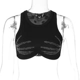 Women Halter Tops Summer Fashion Rhinestone Slim round Neck Vest