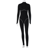 Women Jumpsuit Temperament Slim-Fit Zipper Turtleneck Long Sleeve Jumpsuit