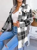 Plaid Trench Coat Casual Contrast Color Plaid Long-Sleeved Woolen Coat