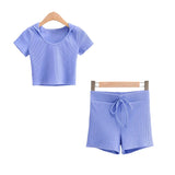 Women T-Shirt Short T-shirt Shorts Casual Sports Knitted