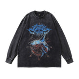 Men Long Sleeve Shirt Washed Long Sleeve Bottoming T-shirt Men and Women Hip Hop Top