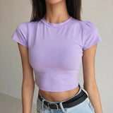 Women T-shirt Summer round Neck Short Sleeves Fitted Short T-shirt