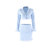 Women Co-Ord Set Stitching Deep V Long Sleeve Crop-Top Tight-Fitting Hip Skirt