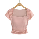 Women T-Shirt Stitching Mesh Short Sleeve T-shirt Women's Short Top