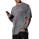 Men T Shirt Solid Color Summer Loose Gray Casual Collarless