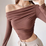 Women T-Shirt Autumn Long Sleeve Slim Long Sleeve Solid Color Ladies T-shirt