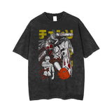 T-shirt retro vintage washed print anime chainsaw